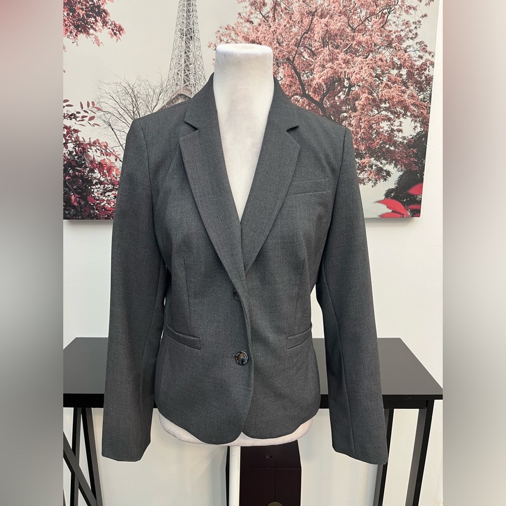Calvin Klein Women’s Petite Gray Two Button Long Sleeve Blazer Jacket Size 10
